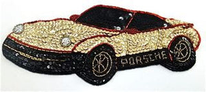 Porsche with Gold and Black Sequins with Silver Headlites 10" x 4" On Sale!