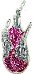 Flame Single with Silver and Fuchsia Sequins and Beads 8" x 3"
