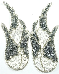 Flame Pair Sequin Silver with White 8" x 3"