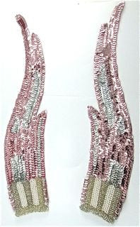 Flame Pair with Pink and Silver Sequins with Silver and Pearl Beads 12" x 3"