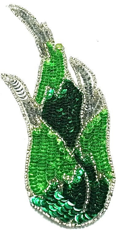 Checked - Flame with Two Tone Green and Silver Sequins 8" x 3"