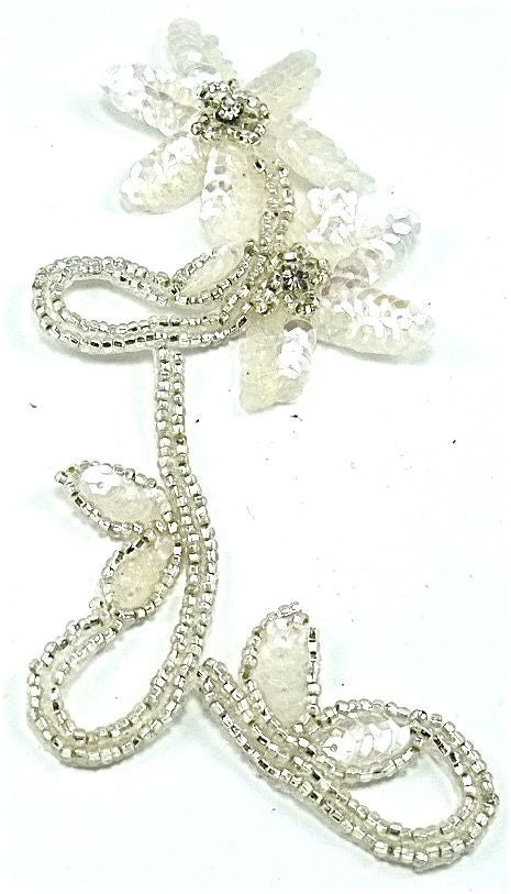 Flower Right Side Single with Iridescent Sequins and Silver Beads 8.5" x 3"