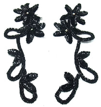 Load image into Gallery viewer, Flower Pair Black Sequins and Beads and AB Rhinestones 8&quot; x 3.5&quot;