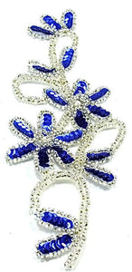 Flower with Royal Blue Sequins and Silver Beaded Trim 8" x 3"