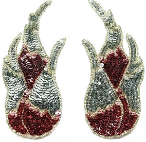 Flame Pair with Pink and Silver Sequins 3" x 8.5"