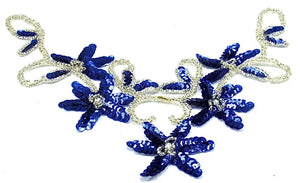 Flower Neckline with Dark Navy Blue Sequins and Silver Beads 11.5" x 6"