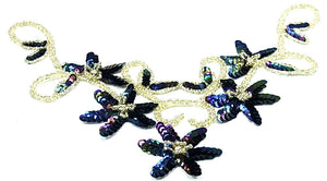 Flower Neck Line with Black Sequins and Silver Beads 11.5" x 6"