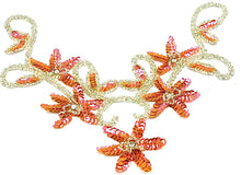 Load image into Gallery viewer, Flower Neckline with Fluorescent Peach Sequins Silver Beads and Rhinestones