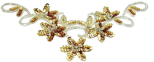 Flower Neckline with Gold Sequins and Silver Beads and Rhinestones 5" x 10"