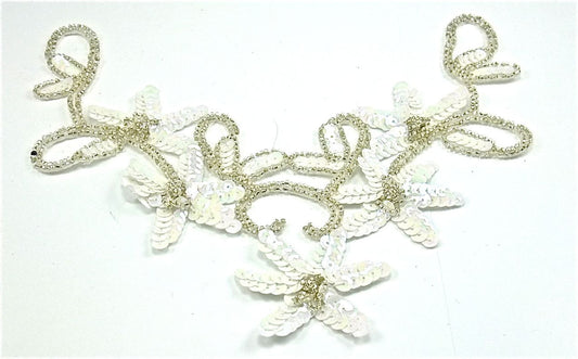 Flower Neck Line with White Sequins and Silver Beads 11.5" x 6"