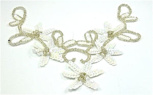 Flower Neck Line with White Sequins and Beads 11.5" x 6"