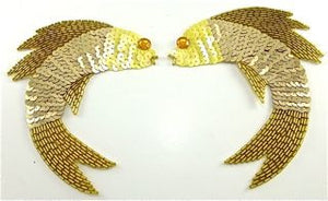 Fish Pair with Gold Sequins and Beads 5" x 4"