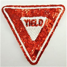 Load image into Gallery viewer, Yield Road Sign with Red and White Sequins 6&quot; x 5&quot;