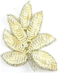 Leaf Single with Cream Sequins and Silver Beads 3.5" x 3"