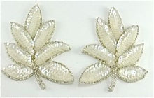 Load image into Gallery viewer, Leaf Pair Iridescent Sequins Silver Beads 3&quot; x 4.5&quot;