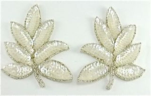 Leaf Pair Iridescent Sequins Silver Beads 3" x 4.5"