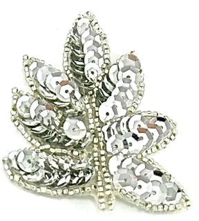 Leaf with Silver Sequins and Beads 2" x 2.5"