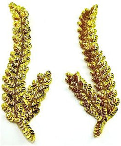 Seaweed Leaf Pair with Gold Sequins and Beads 8.5" x 3"
