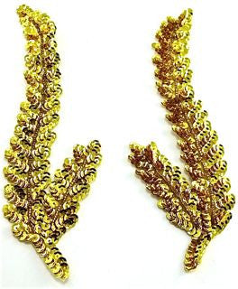 Seaweed Leaf Pair with Gold Sequins and Beads 8.5
