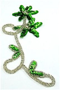 Flower Single with Green Sequins Silver Beads 8" x 3.5"