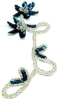 Flower with Turquoise Sequins and Silver Trim 8" x 3.5"