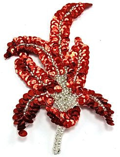 Leaf Single with Red Sequins and Silver Beads 6" x 3"