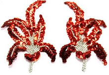 Load image into Gallery viewer, Designer Motif Pair and Singles with Red Sequins and Silver Beads 3&quot; x 6&quot;
