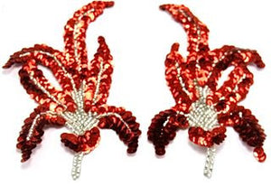 Designer Motif Pair and Singles with Red Sequins and Silver Beads 3" x 6"