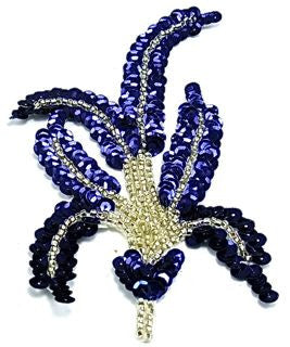 Leaf Single with Royal Blue Sequins and Silver Beads 6" x 3"