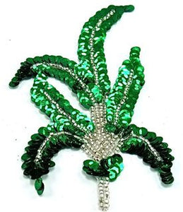 Leaf Single with Green Sequins and Silver Beads 6" x 3"