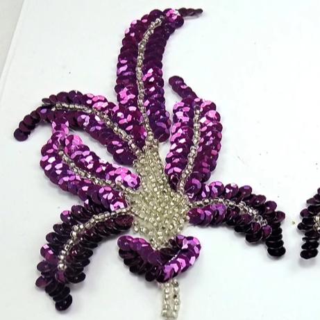 Leaf Pairs and Singles with Maroon Colored Sequins and Beads 6" x 3"