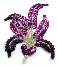 Load image into Gallery viewer, Leaf Single with Mauve/Purple Sequins and Silver Beads 6&quot; x 3&quot;