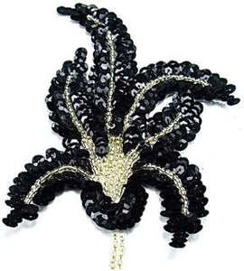 Leaf Single with Black Sequins and Silver Beads 6" x 3"