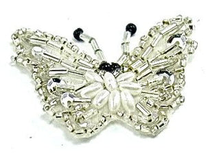 Butterfly with Silver Sequins and Beads with Pearls 2" x 1.5"