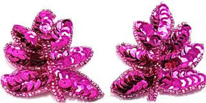Leaf with Fuchsia Sequins and Beads 3" x 2"