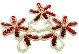 Flower Triple Set with Red Sequins and Silver Beads 5" x 4"