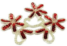 Load image into Gallery viewer, Flower Triple Set with Red Sequins and Silver Beads 5&quot; x 4&quot;