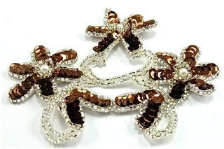Flower with Bronze Sequins and Silver Beads 4" x 5"