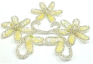 Flower with Iridescent Pale Yellow Sequins and Silver Beads