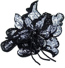 Load image into Gallery viewer, Flower with Gunmetal Sequins and Black Beads 7&quot; x 5&quot;