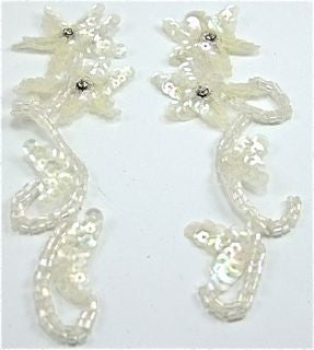 Flower Pair with Iridescent Sequins Beads and Rhinestone 6" x 2.5"