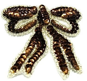 Bow Bronze Sequins Silver Beads 3" x 3"
