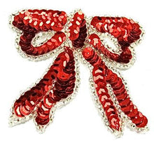 Load image into Gallery viewer, Bow Red Sequins Silver Beads* 3&quot;x3&quot;