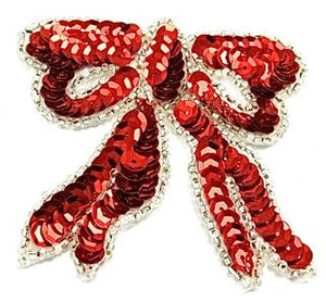 Bow Red Sequins Silver Beads* 3"x3"