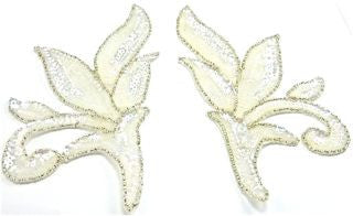 Leaf Pair Iridescent Sequins Silver Trim 3.5" x 7"