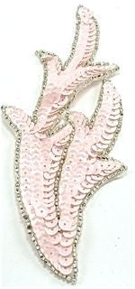 Leaf Motif with Pink Sequins and Silver Beads 2.5" x 7"