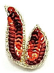 Leaf Pair or Singe with Fall Color Orange Sequins and Silver Beads 1.25" x 2"