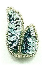Load image into Gallery viewer, Leaf Pairs Ice Blue Sequins and Beads 1.25&quot; x 2&quot;