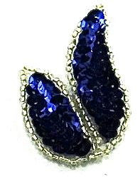 Single Leaf Motif with Royal Blue Sequins and Silver Beads 1.25" x 2"