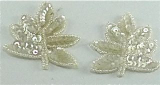 Leaf Pair with Iridescent Sequins and Beads 2" x 2.5"